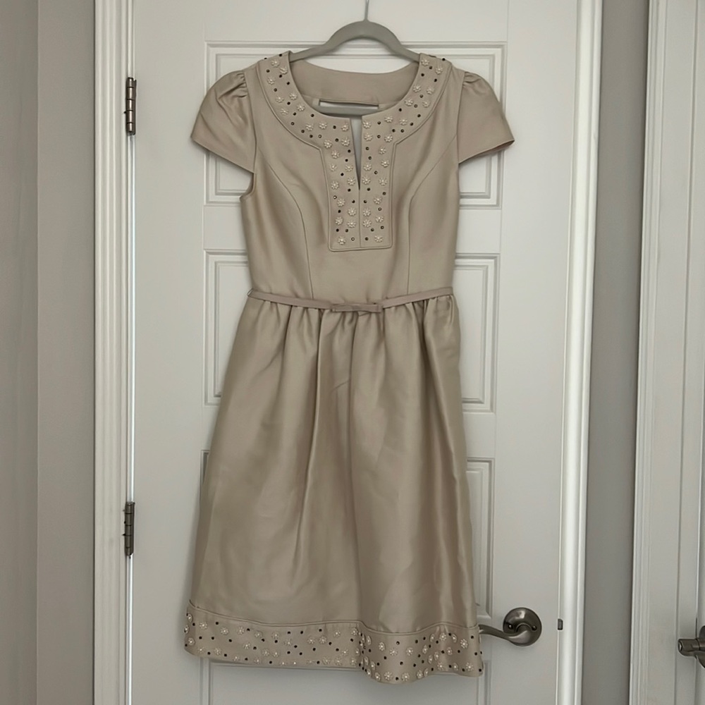 BHLDN Beige Embellished Mini Dress